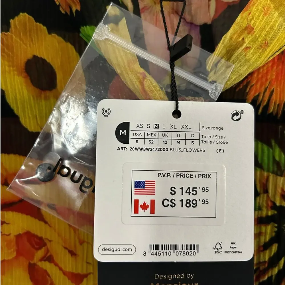 DESIGUAL NWT $145 Flowers Multicolored Cotton Silk Blend Blouse Size US S - Picture 5 of 8